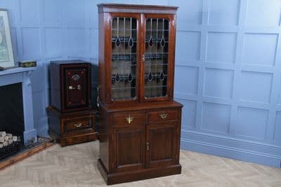 Antique Victorian 19th Century Arts & Crafts Walnut Glazed Bookcase Cabinet 1890