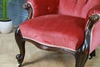 Antique Victorian Carved Button Back Mahogany Armchair Fireside Gents Chair 1860