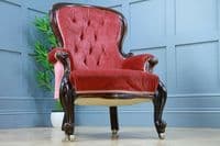 Antique Victorian Carved Button Back Mahogany Armchair Fireside Gents Chair 1860