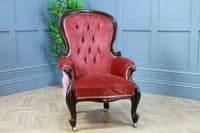 Antique Victorian Carved Button Back Mahogany Armchair Fireside Gents Chair 1860