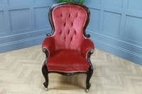 Antique Victorian Carved Button Back Mahogany Armchair Fireside Gents Chair 1860