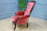 Antique Victorian Carved Button Back Mahogany Armchair Fireside Gents Chair 1860