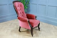 Antique Victorian Carved Button Back Mahogany Armchair Fireside Gents Chair 1860