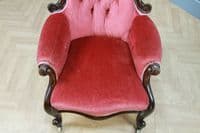 Antique Victorian Carved Button Back Mahogany Armchair Fireside Gents Chair 1860