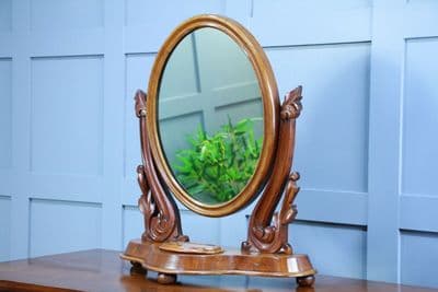Antique Victorian Carved Mahogany Oval Dressing Table Toilet Swing Mirror