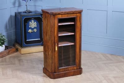Antique Victorian Figured Walnut Glazed Music Sheet & Gramophone 78 Cabinet C1880