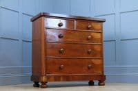 Antique Victorian Flame Grain Cuban Mahogany Chest of 5 Drawers Original C1880