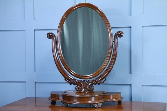Antique Victorian Large Flame Grain Mahogany Dressing Table Toilet Swing Mirror