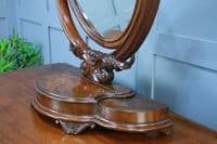 Antique Victorian Large Flame Grain Mahogany Dressing Table Toilet Swing Mirror