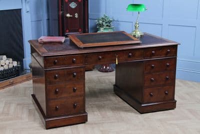 Antique Victorian Mahogany Solicitors Large Pedestal Desk & Writing Slope C1860