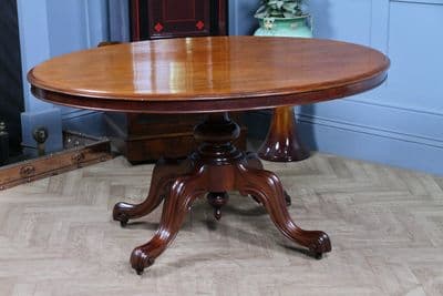 Antique Victorian Mahogany Tilt Top Oval Carved Breakfast Dining Table C1880