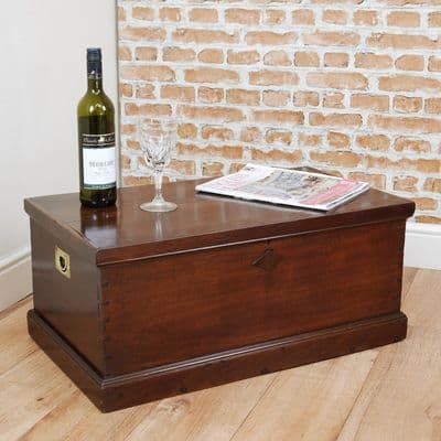 Antique Victorian Military Mahogany Coffee Table Blanket Box Travel Trunk Chest