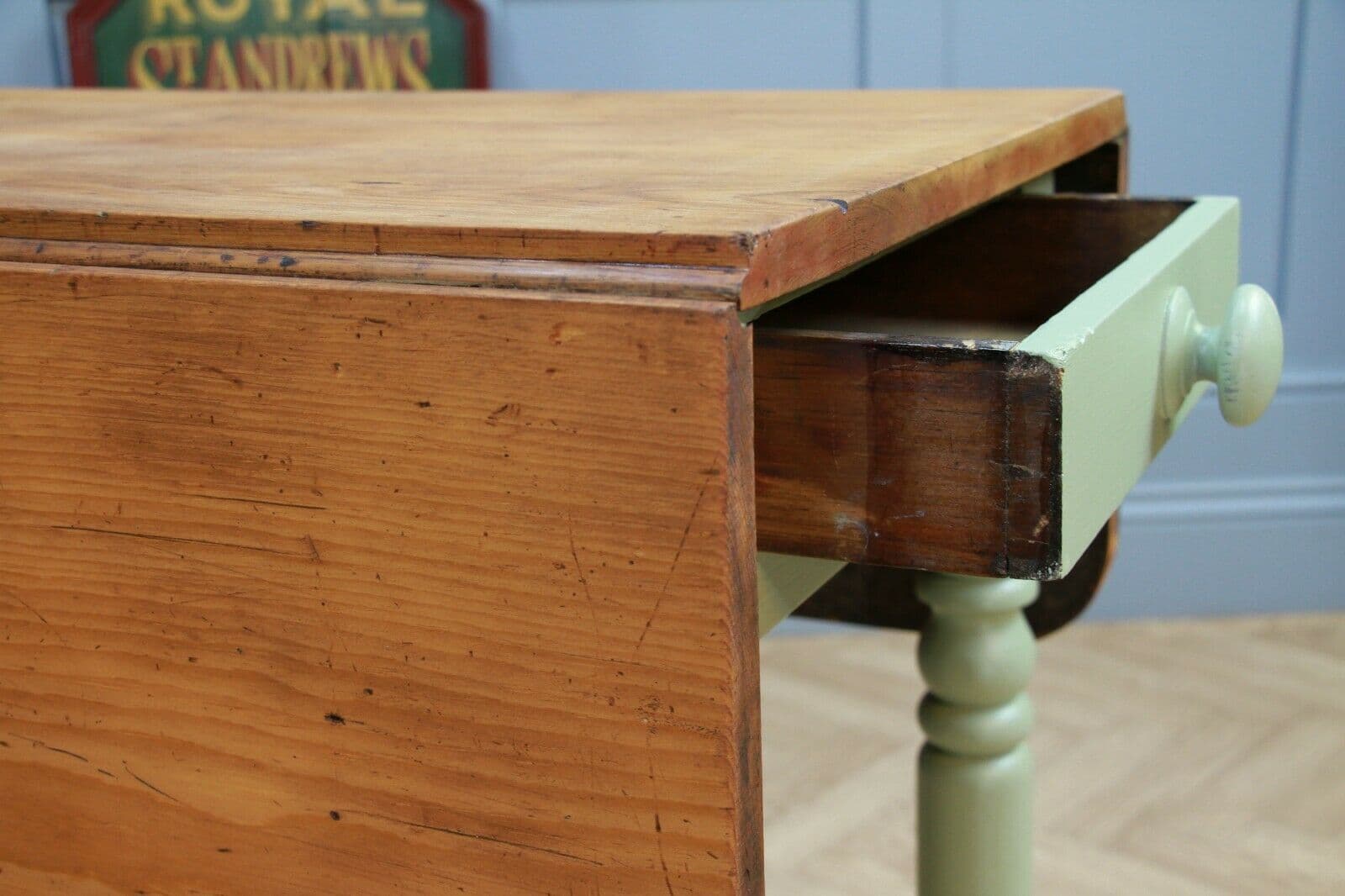 Antique Victorian Pine Scrub Top Painted Drop Leaf Pembroke Kitchen