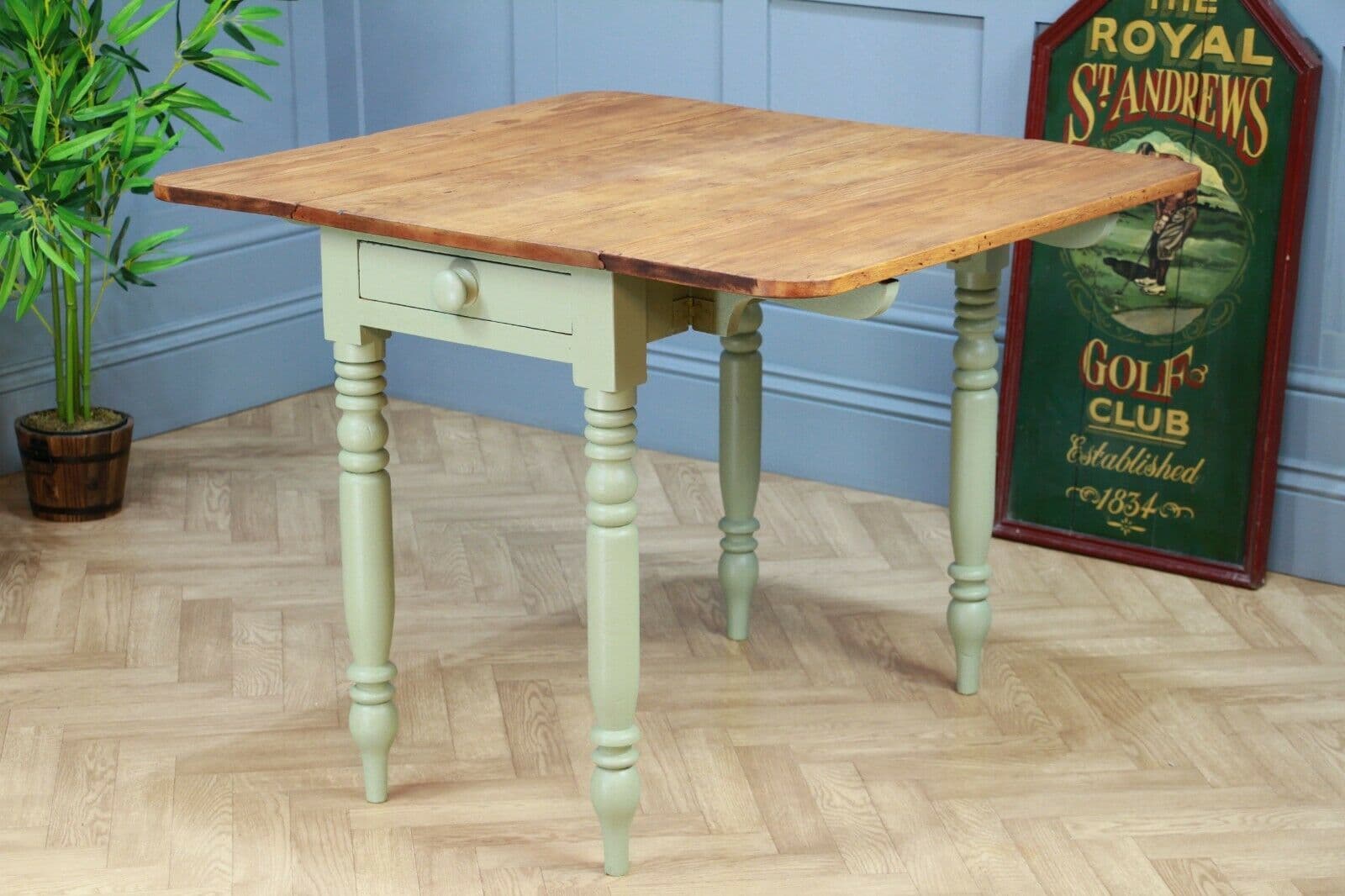 Antique Victorian Pine Scrub Top Painted Drop Leaf Pembroke