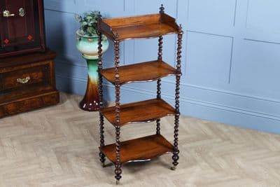 Antique Victorian Rosewood Barley Twist 4 Tier Whatnot Display Shelf What not