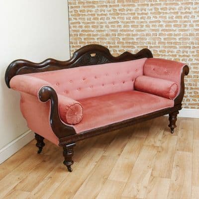 Antique Victorian Scroll End Swan Neck Upholstered Button Back Sofa Settee C1880