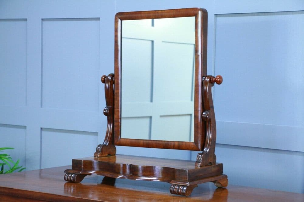 Antique Victorian Small Flame Grain Mahogany Dressing Table Toilet Swing  Mirror