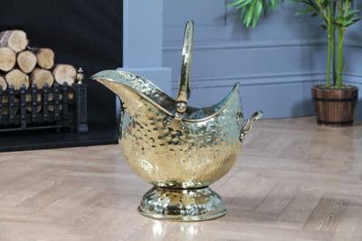 Antique Victorian Solid Brass Helmet Coal Bucket Fireside Scuttle Kindling Logs