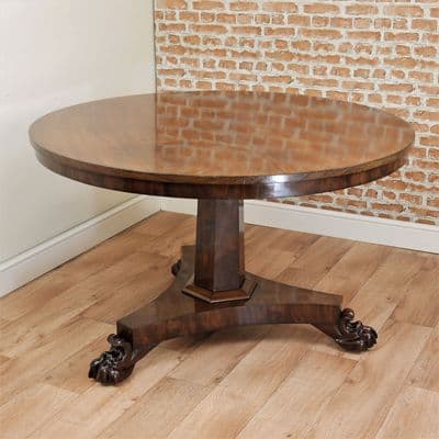 Antique Victorian Solid Mahogany Round Tilt Top Triform Dining Breakfast Table