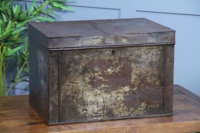 Antique Victorian Tinplate Metal Deed Chest Trunk Box Coffee Table Vintage 1860
