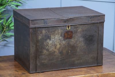 Antique Victorian Tinplate Metal Deed Chest Trunk Box Coffee Table Vintage C1860