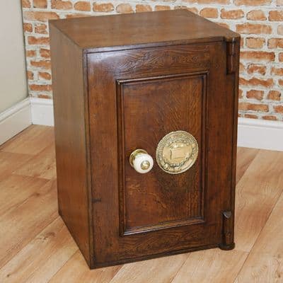 Antique Victorian WHITFIELD Hand-Painted Wood Grained Steel Safe W/ Keys Vintage