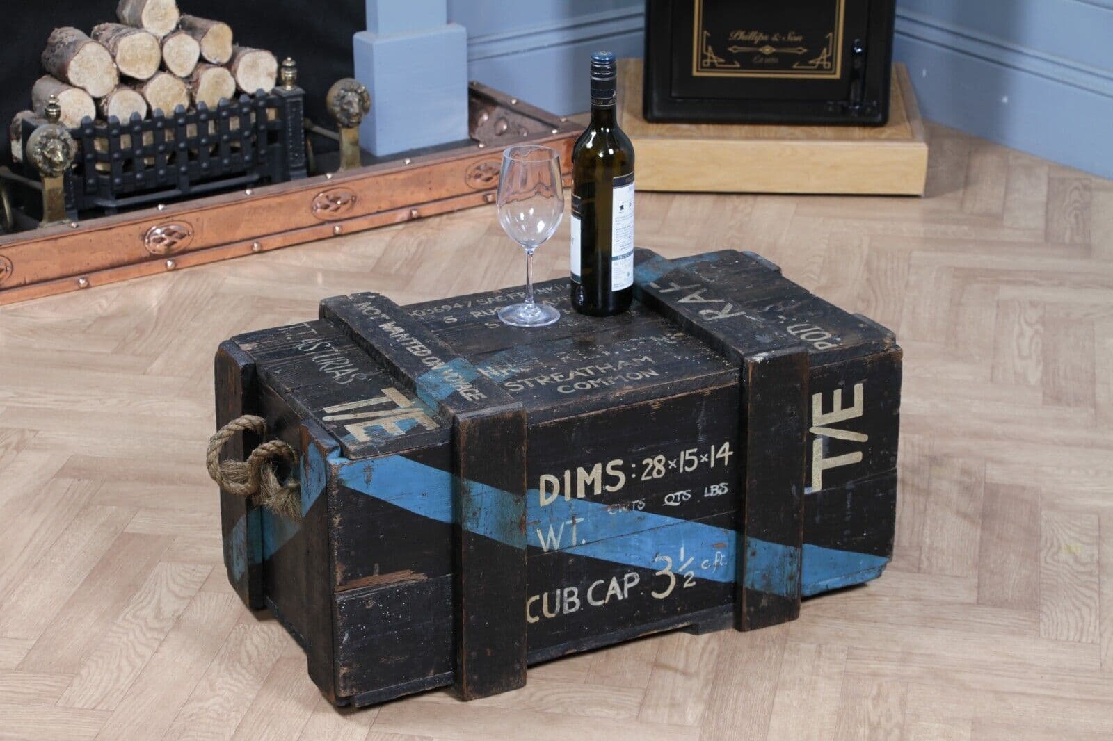 Antique Vintage RAF Crate Trunk Millitary Travel Chest Coffee Table MOD