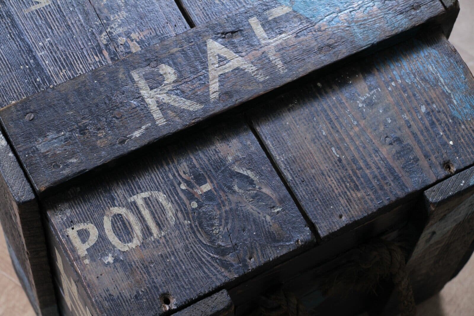 Antique Vintage RAF Crate Trunk Millitary Travel Chest Coffee Table MOD