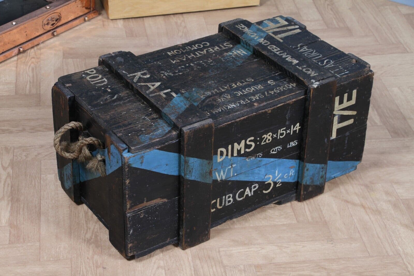 Antique Vintage RAF Crate Trunk Millitary Travel Chest Coffee Table MOD