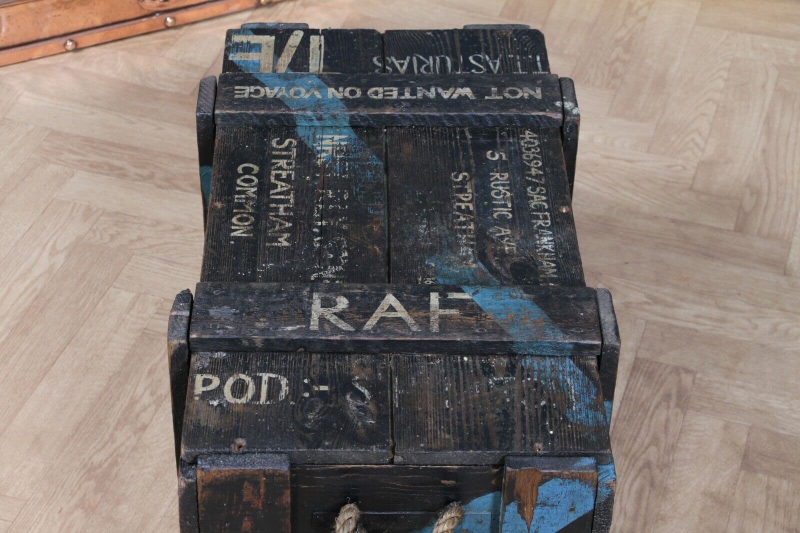 Antique Vintage RAF Crate Trunk Millitary Travel Chest Coffee Table MOD