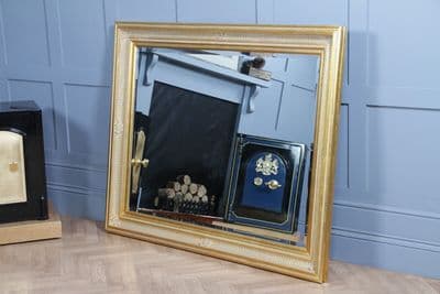 Antiqued Gilt Gold Rectangular Carved Bevelled Edge Over Mantle Mirror Landscape Portrait