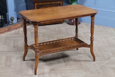 Arts & Crafts Edwardian Figured Golden Oak 2 Tier Gallery Side Table Restored