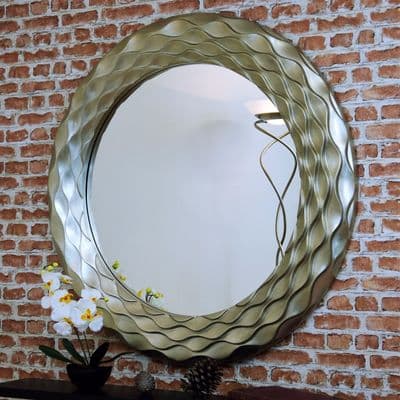 Contemporary Orin Wave Champagne Silver Leaf Large Wall Hanging Mirror