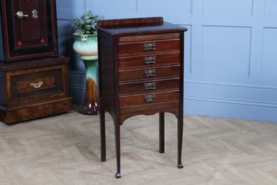 Edwardian Art Nouveau Mahogany Music Sheet Cabinet Chest of 5 Drop Front Drawers