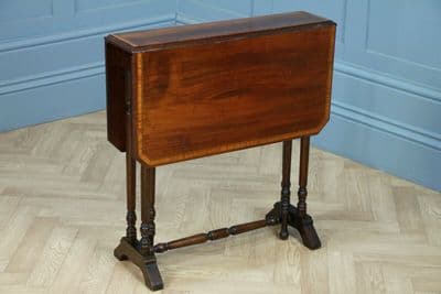 Edwardian Inlaid Solid Mahogany Small Drop Leaf Sutherland Occasional Table