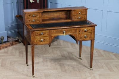 Edwardian Rosewood Inlaid Satinwood Marquetry Ladies Writing Desk Dressing Table