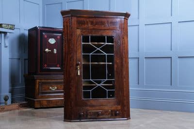 Georgian Mahogany Glazed Corner Wall Hanging Cabinet Drinks, Locking With Drawer