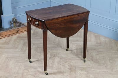 Georgian Solid Mahogany Small Drop Leaf Pembroke Occasional Table With Drawer