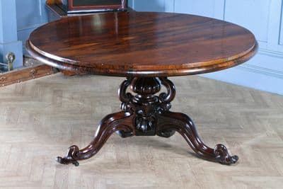 Grand 4.5ft Antique Early Victorian Rosewood Tilt Top Round Centre Dining Table