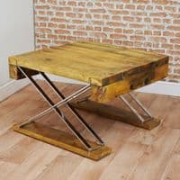 Industrial X Frame Stainless Steel & Reclaimed Wood Handmade Coffee / Sofa Table