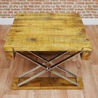 Industrial X Frame Stainless Steel & Reclaimed Wood Handmade Coffee / Sofa Table