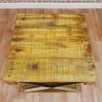 Industrial X Frame Stainless Steel & Reclaimed Wood Handmade Coffee / Sofa Table