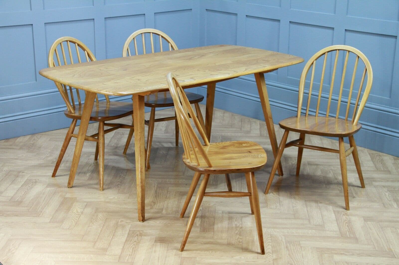 Mid Century Vintage 1960 Ercol Blonde Long Plank Dining Table & 4 ...