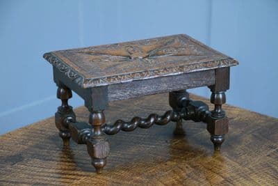 Miniature Apprentice Piece Antique Carved Oak Small Decorative Shelf Table C1900