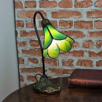 New Tiffany Style Stained Glass Green Lily Table Desk Bedside