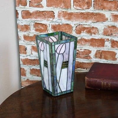 New Tiffany Style Stained Glass Mackintosh Vase / Candle Tea Lamp Art deco