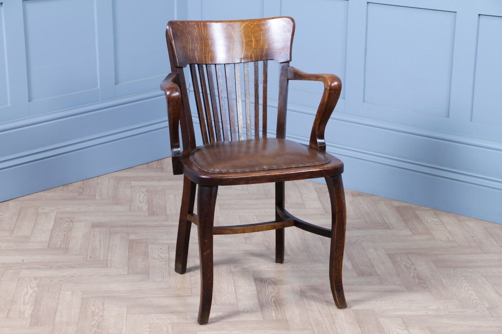 Original Antique 1920 s Oak Office Captains Desk Armchair Elbow