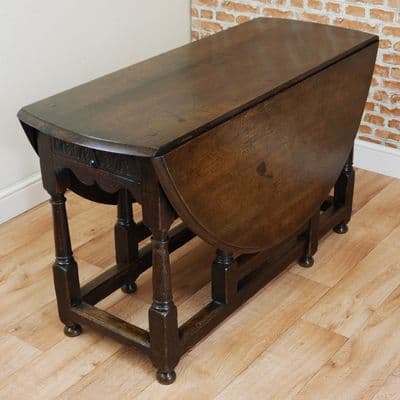 Original Antique Early Georgian Solid Oak Drop Leaf / Gate Leg Table C1785