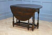 Original Antique Early Georgian Solid Oak Drop Leaf / Gate Leg Table With Drawer