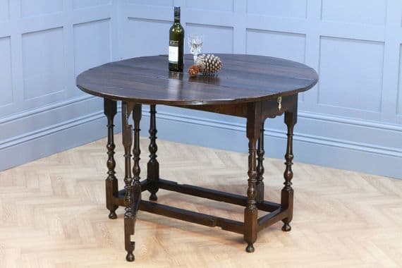 Original Antique Early Georgian Solid Oak Drop Leaf / Gate Leg Table With Drawer